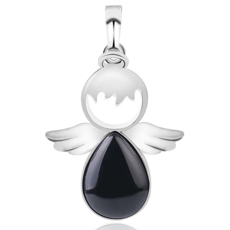 Women Angel Wings Pendants Natural Crystal Stone Necklaces(Black Onyx)