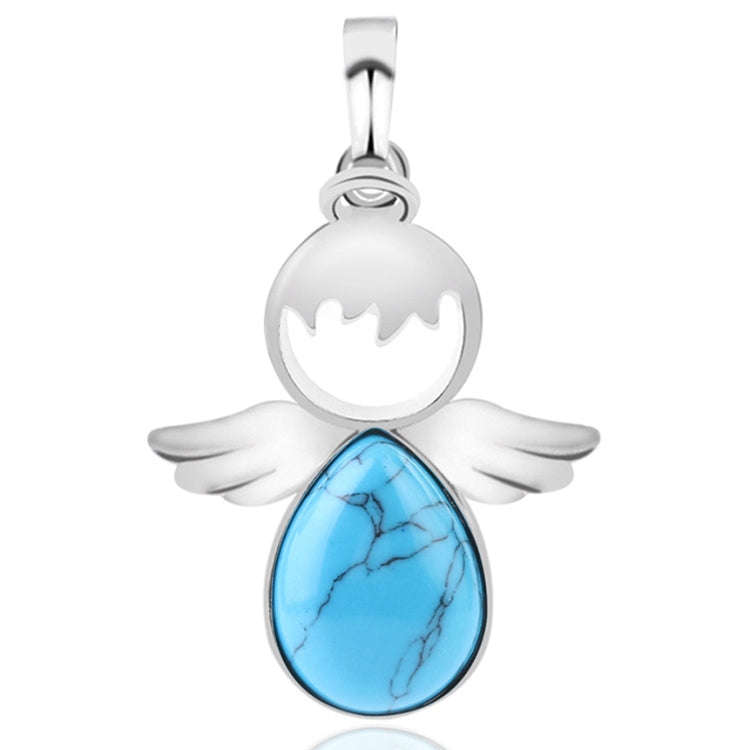 Women Angel Wings Pendants Natural Crystal Stone Necklaces(Blue Turquoise)