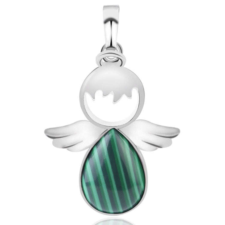 Women Angel Wings Pendants Natural Crystal Stone Necklaces(Malachite)