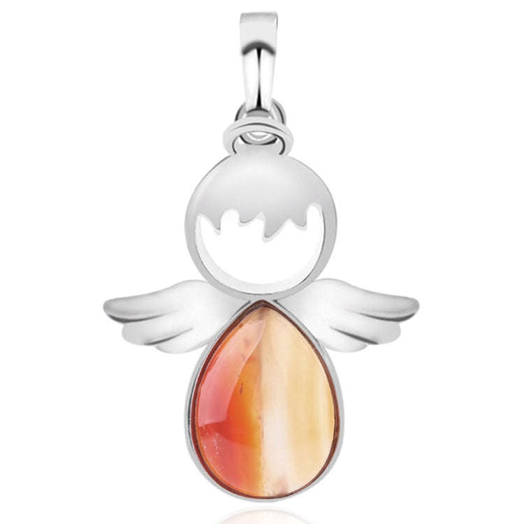 Women Angel Wings Pendants Natural Crystal Stone Necklaces(Red Agate)