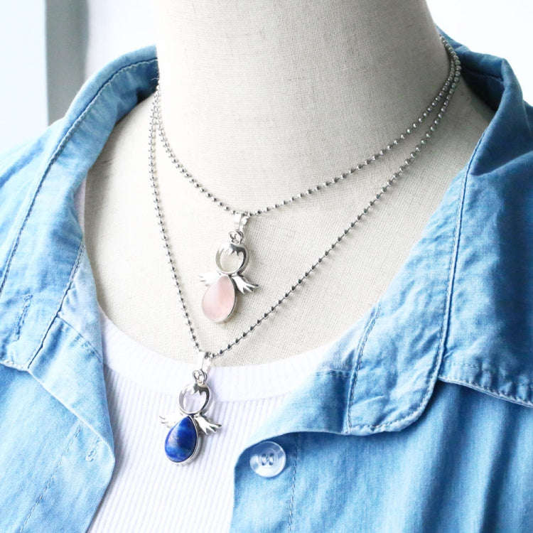 Women Angel Wings Pendants Natural Crystal Stone Necklaces(Red Agate)