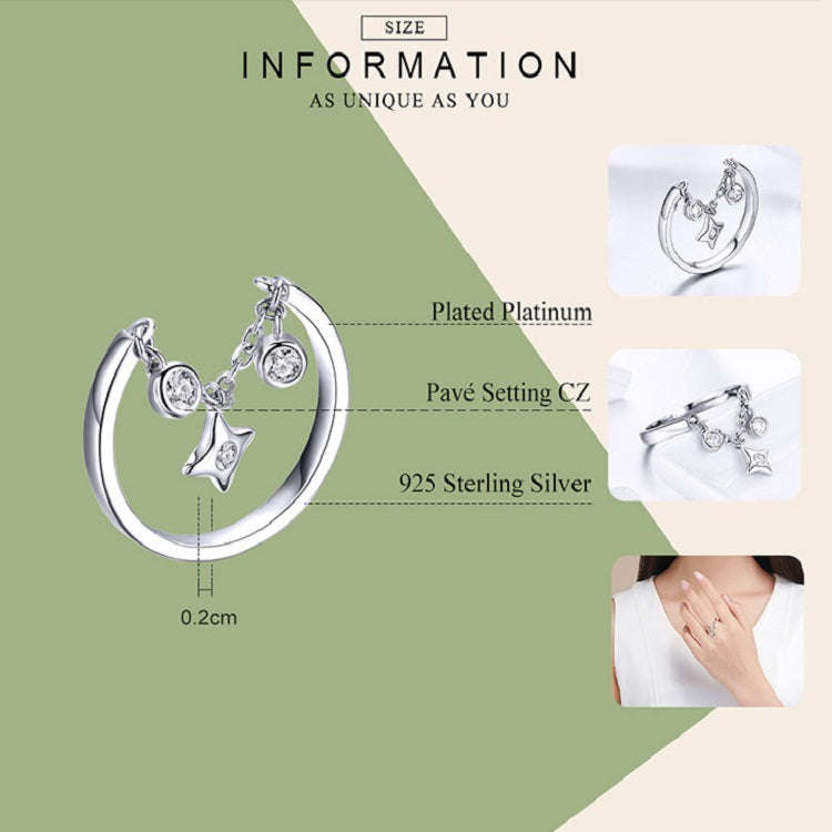 S925 Sterling Silver Open Ring Star Platinum Plated Ring