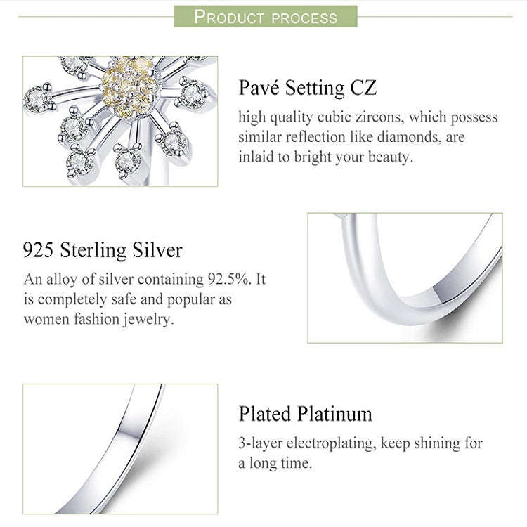 Dandelion Love Inlaid Zircon Ring S925 Sterling Silver Lady Ring