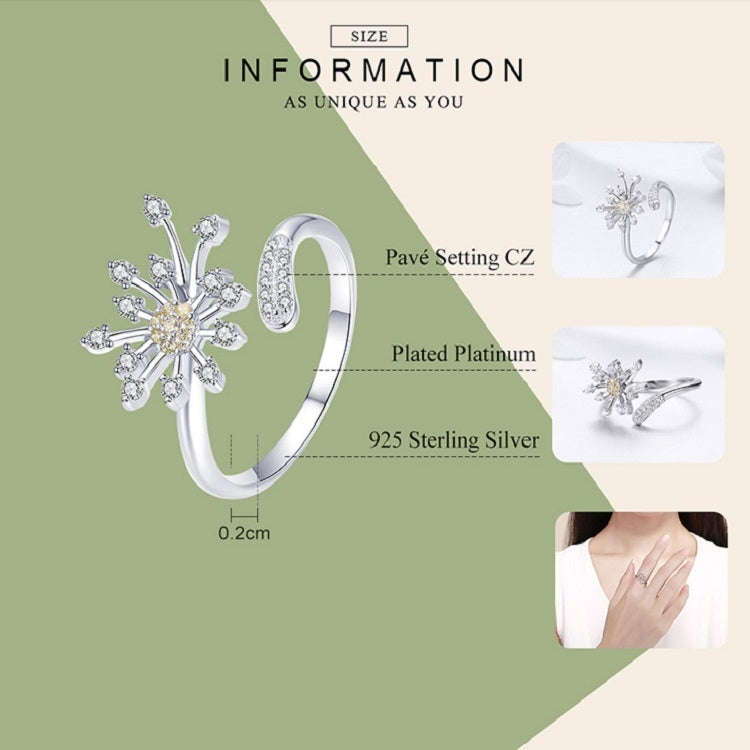 Dandelion Love Inlaid Zircon Ring S925 Sterling Silver Lady Ring