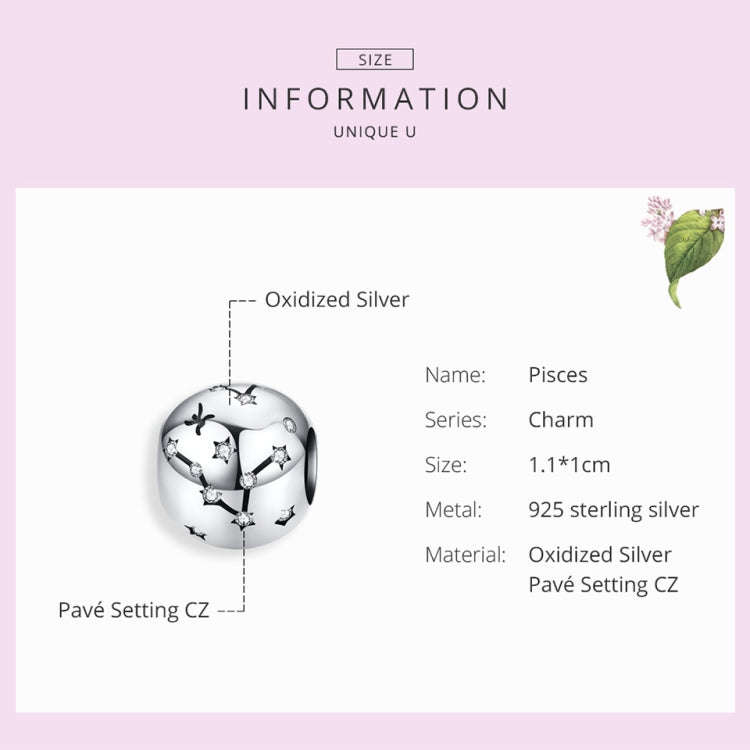S925 Sterling Silver Twelve Constellation Beaded DIY Bracelet Accessories Jewelry Silver Beads, S...