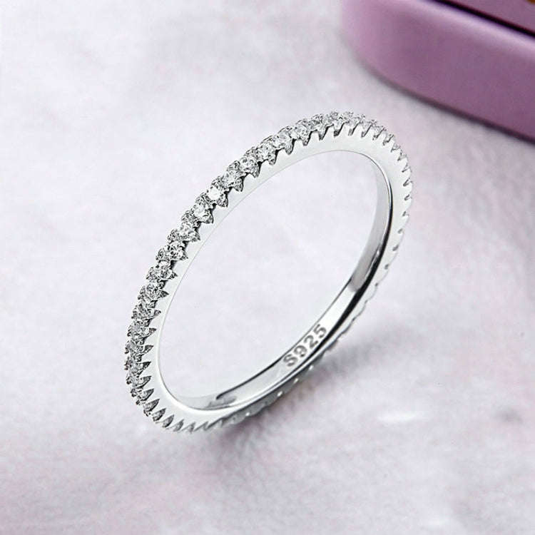 S925 Sterling Silver Ladies Fashion Ring Diamond Simple Ring, Size: 6