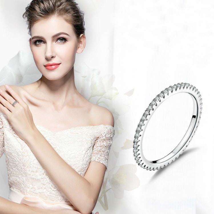S925 Sterling Silver Ladies Fashion Ring Diamond Simple Ring, Size: 6