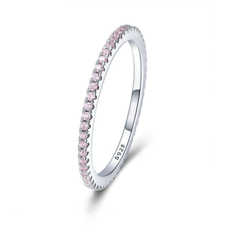 S925 Sterling Silver Ladies Fashion Ring Diamond Simple Ring, Size: 9