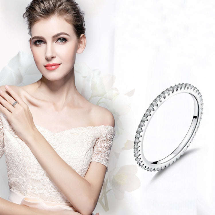 S925 Sterling Silver Ladies Fashion Ring Diamond Simple Ring, Size: 9