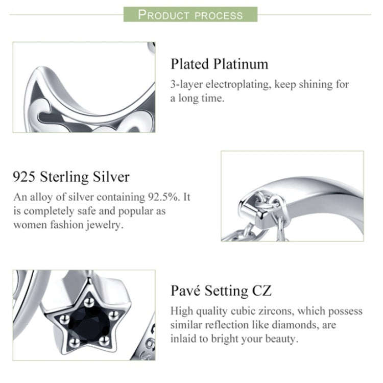 S925 Sterling Silver Ring Starlight Moon Sky Open Ring