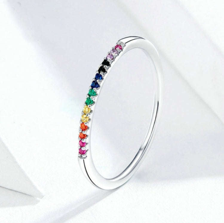 Sterling Silver Ring S925 Colored Zircon Ring, Size:7
