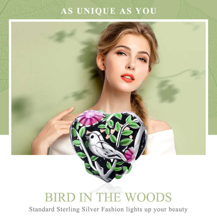 925 Sterling Silver Bird In The Woods Charm Beads Fit Women Bracelet Necklaces Jewelry