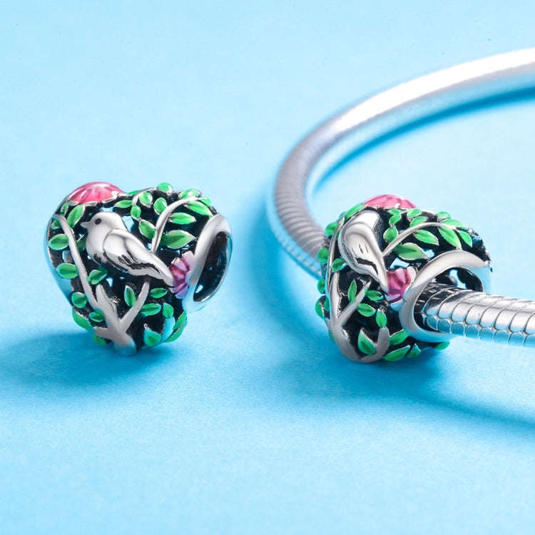 925 Sterling Silver Bird In The Woods Charm Beads Fit Women Bracelet Necklaces Jewelry