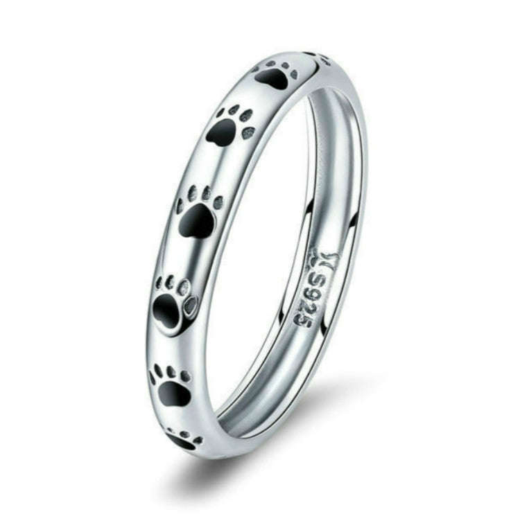 Pet Footprint Ring S925 Sterling Silver Oil Drop Ring, Size: 5