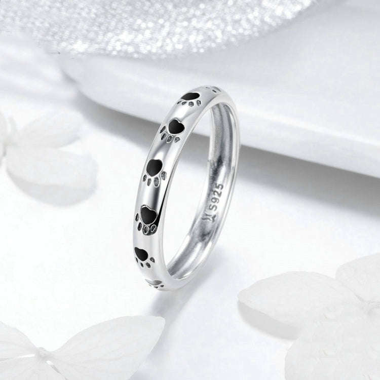 Pet Footprint Ring S925 Sterling Silver Oil Drop Ring, Size: 5