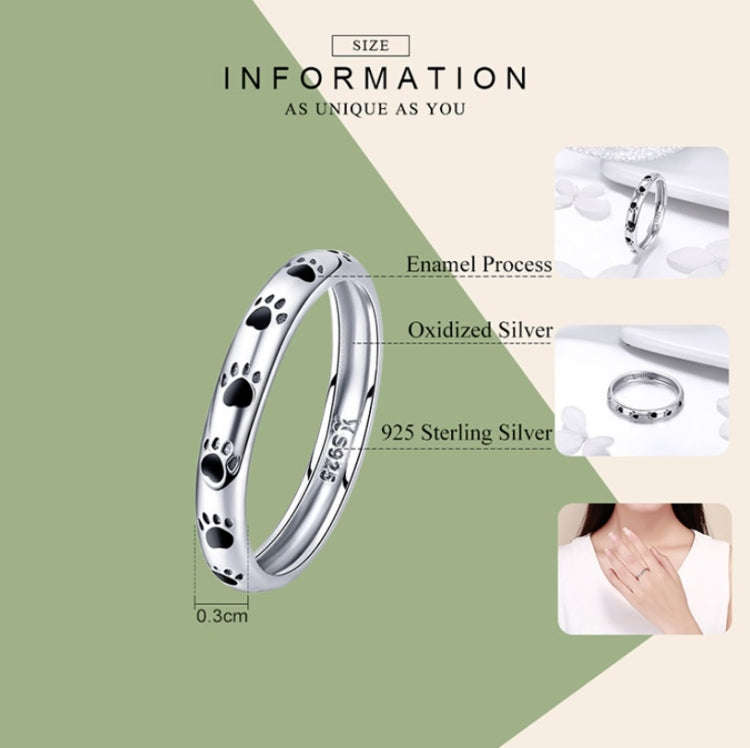 Pet Footprint Ring S925 Sterling Silver Oil Drop Ring, Size: 5
