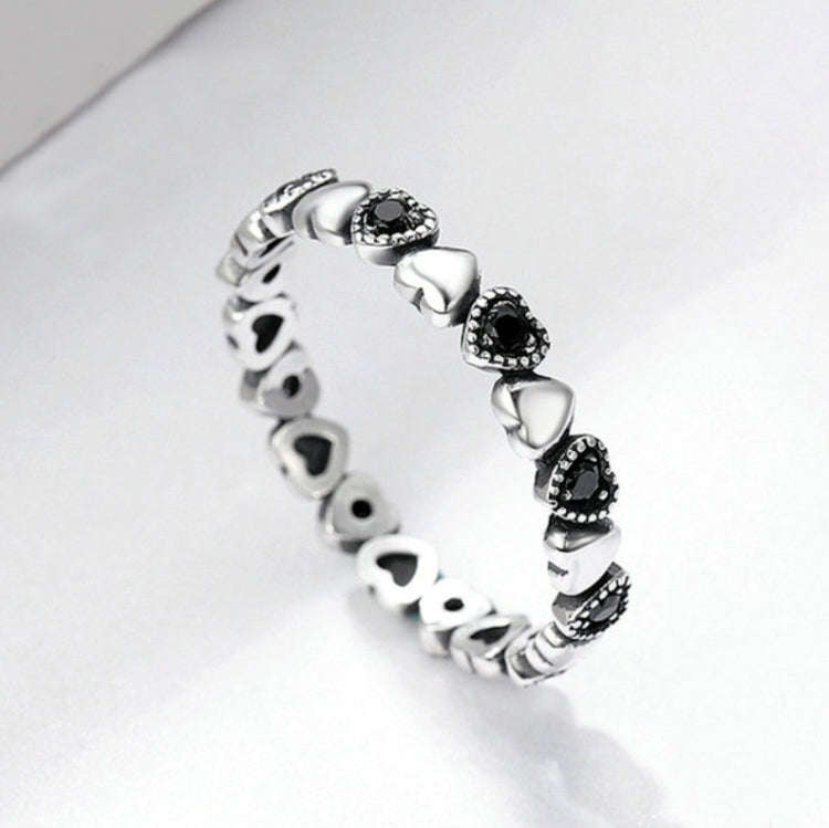 S925 Women Sterling Silver Inlaid Gemstone Ring Diamond Ring Heart-shaped Ring, Size:7
