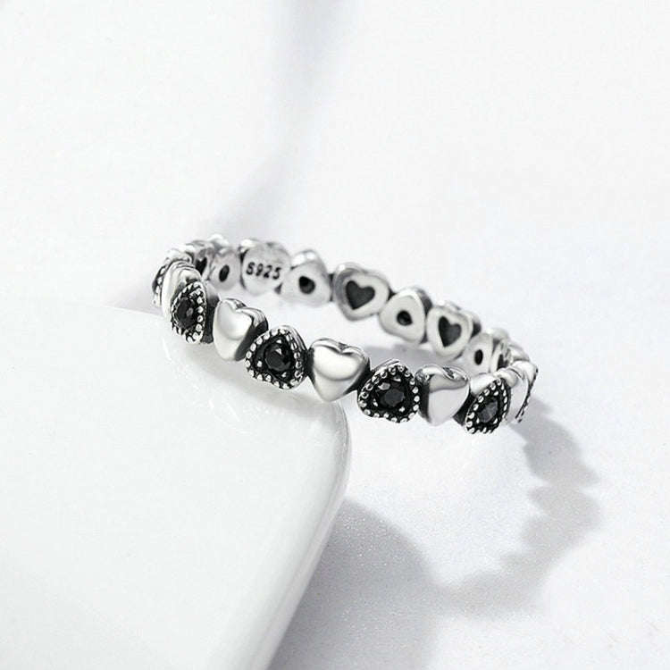 S925 Women Sterling Silver Inlaid Gemstone Ring Diamond Ring Heart-shaped Ring, Size:7