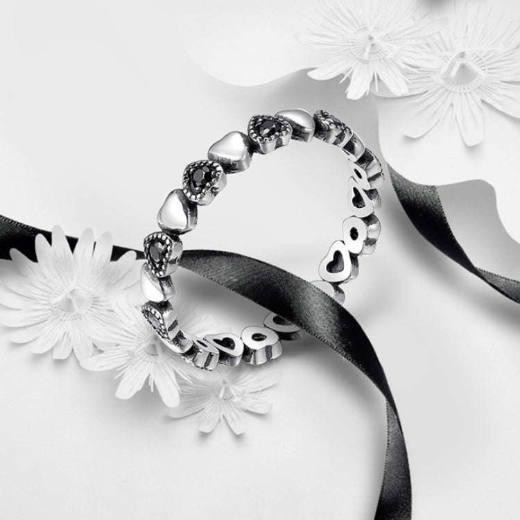 S925 Women Sterling Silver Inlaid Gemstone Ring Diamond Ring Heart-shaped Ring, Size:7