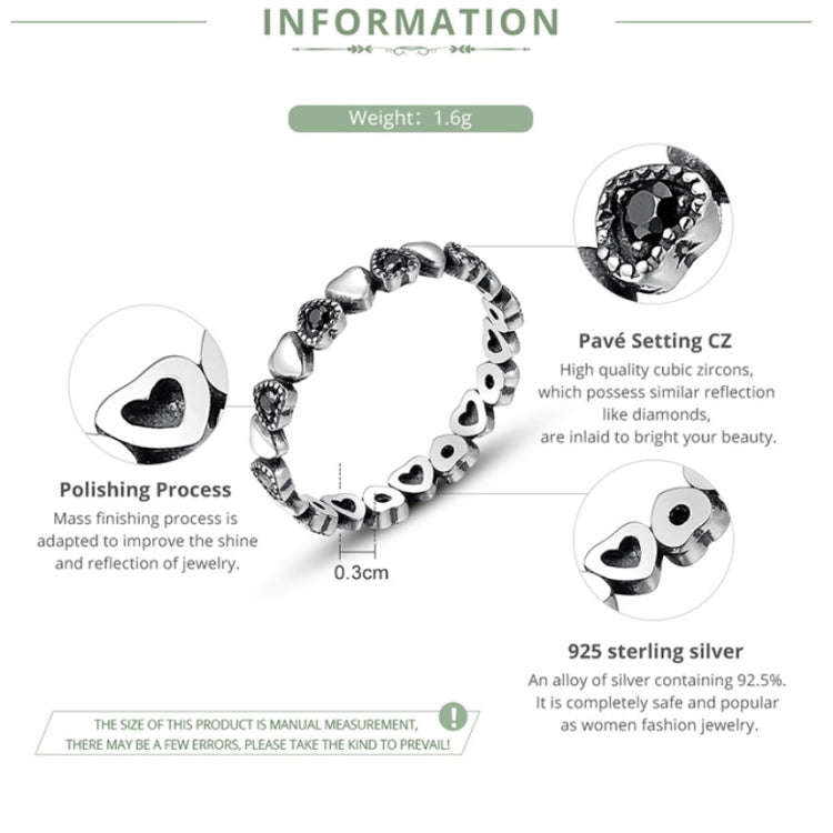 S925 Women Sterling Silver Inlaid Gemstone Ring Diamond Ring Heart-shaped Ring, Size:7