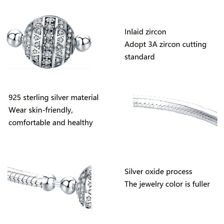 Exquisite Life S925 Sterling Silver Bangle Bracelet Inlaid with Gems, Size:19cm