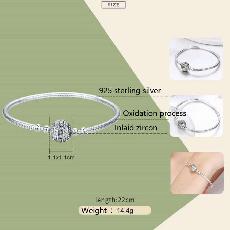 Exquisite Life S925 Sterling Silver Bangle Bracelet Inlaid with Gems, Size:19cm