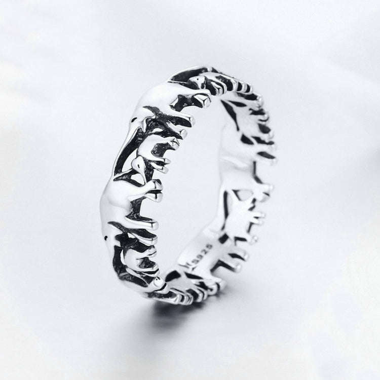 S925 Sterling Silver Ring Elephant Family Vintage Inlaid Ring, Size: 8 US Size