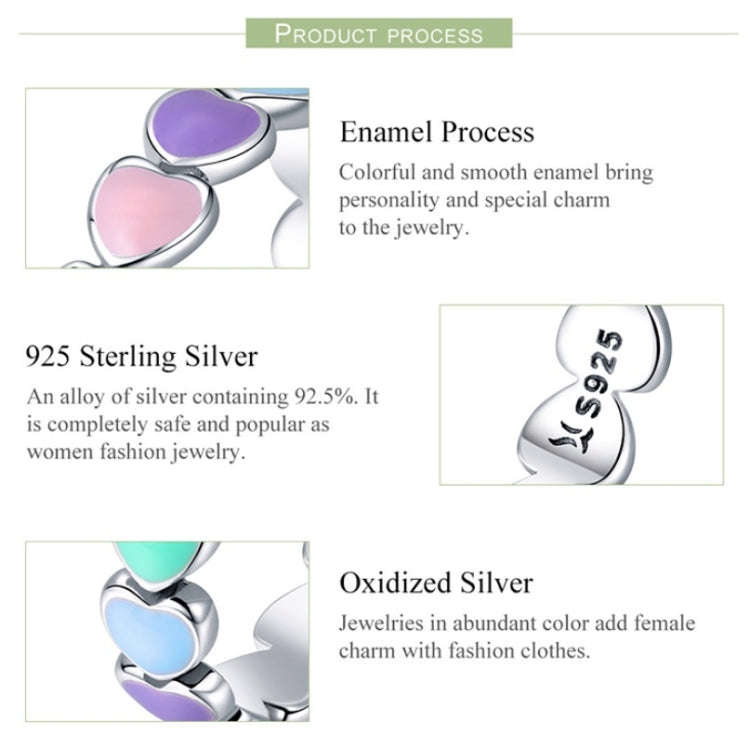 S925 Sterling Silver Heart-shaped Rainbow Ring Female Ring Valentines Day Gift, Size:7 US Size