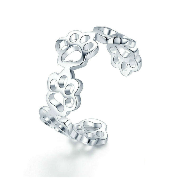 Sterling Silver S925 Temperament Female Ring Cute Claw Mark Platinum Plated Ring