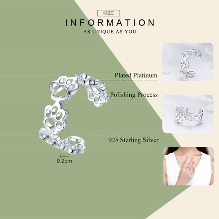 Sterling Silver S925 Temperament Female Ring Cute Claw Mark Platinum Plated Ring