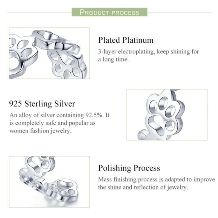 Sterling Silver S925 Temperament Female Ring Cute Claw Mark Platinum Plated Ring