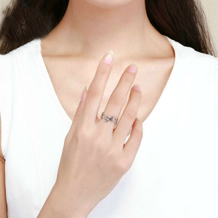 Sterling Silver S925 Temperament Female Ring Cute Claw Mark Platinum Plated Ring