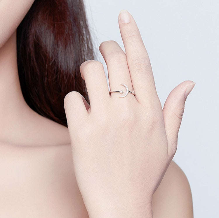 S925 Female Sterling Silver Zircon Ring Moon Open Ring Temperament Ring