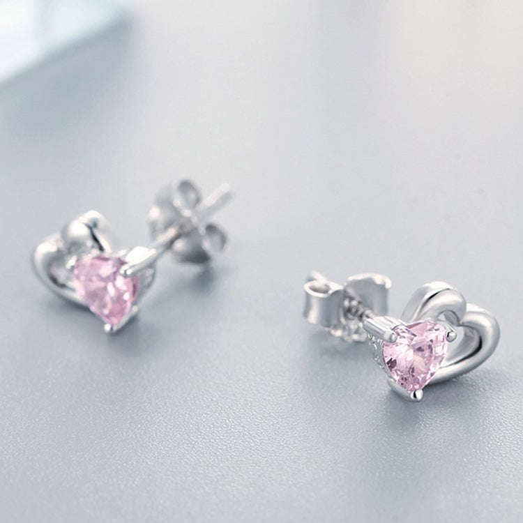 Heart-shaped S925 Sterling Silver Earrings with Gemstones