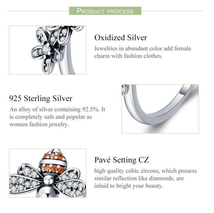 Bee Story Inlaid Zircon S925 Sterling Silver Ring