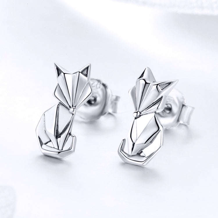 S925 Animal Earrings Jewelry Origami Fox Sterling Silver Girls Earrings