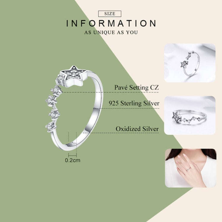 Star Diamond Hollow Ring S925 Sterling Silver Ladies Five-pointed Star Open Ring