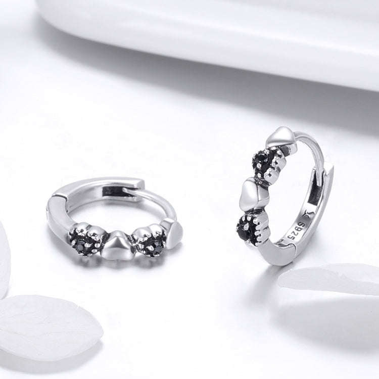 S925 Sterling Silver Earrings Heart-shaped Inlaid Zircon Earrings