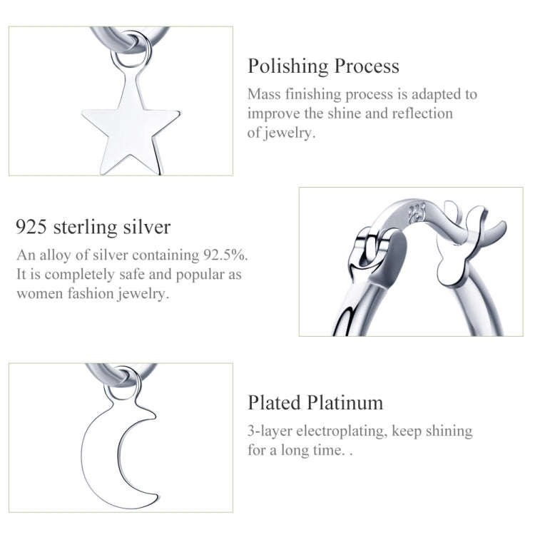 Sterling Silver Earrings S925 Star and Moon Earrings Simple Earrings