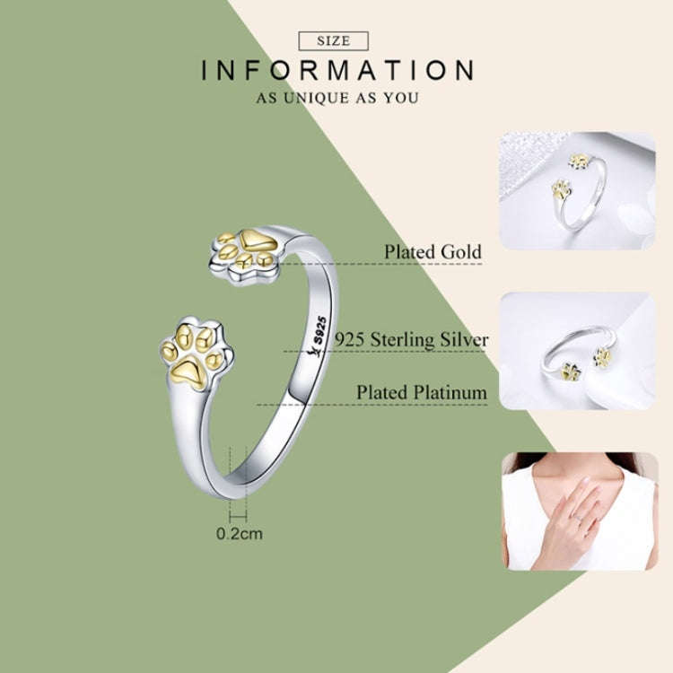 S925 Sterling Silver Temperament Female Ring Paw Print Gold-plated Ring