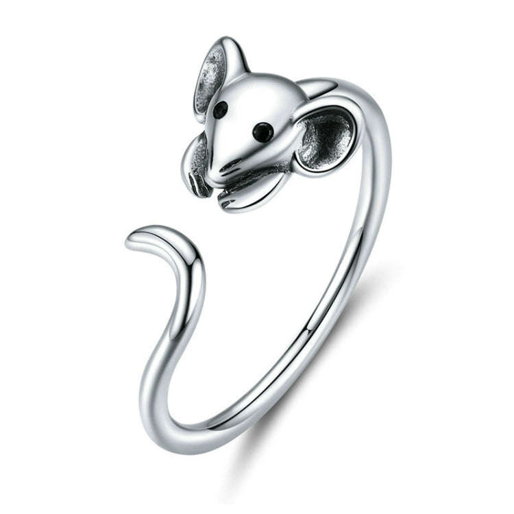 S925 Sterling Silver Open Ring New Year Zodiac Rat Ring