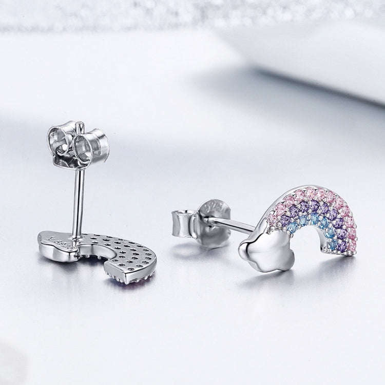 Rainbow S925 Sterling Silver Stud Earrings Diamonds Hypoallergenic Earrings