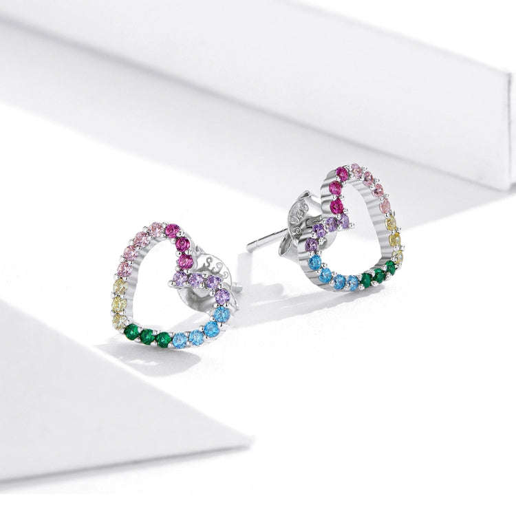Rainbow Earrings Sterling Silver S925 Heart-shaped Zircon Girls Accessories