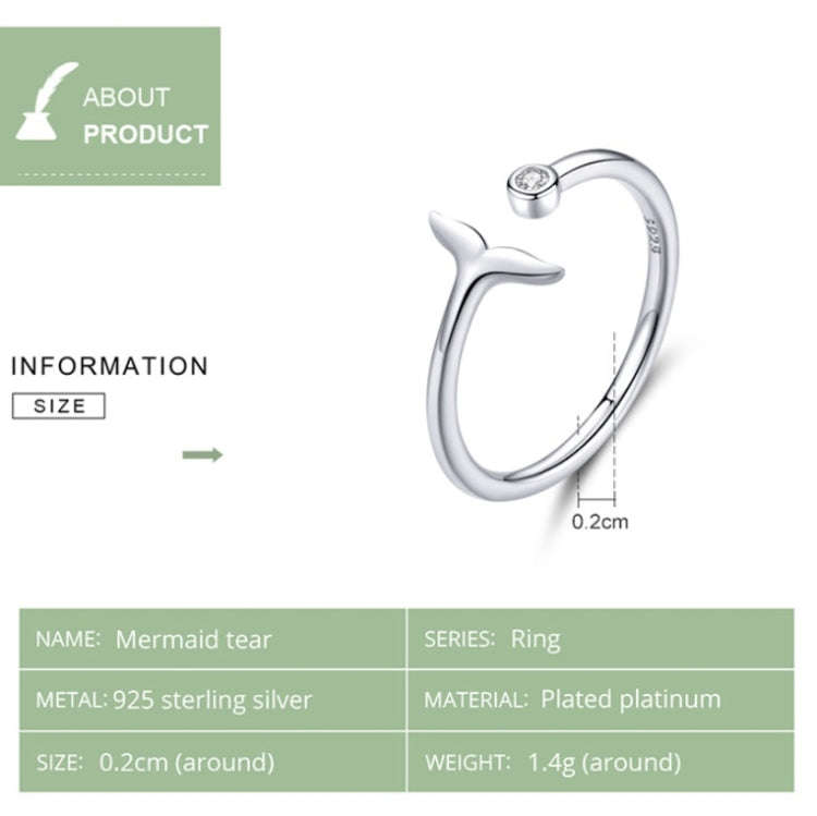 S925 Sterling Silver Fishtail Ring Platinum-plated Opening Simple Temperament Ring