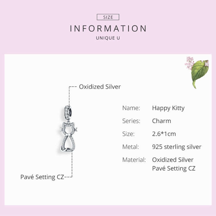 S925 Sterling Silver Pendant Diy Bracelet Accessories Zircon Cat Pendant Jewelry