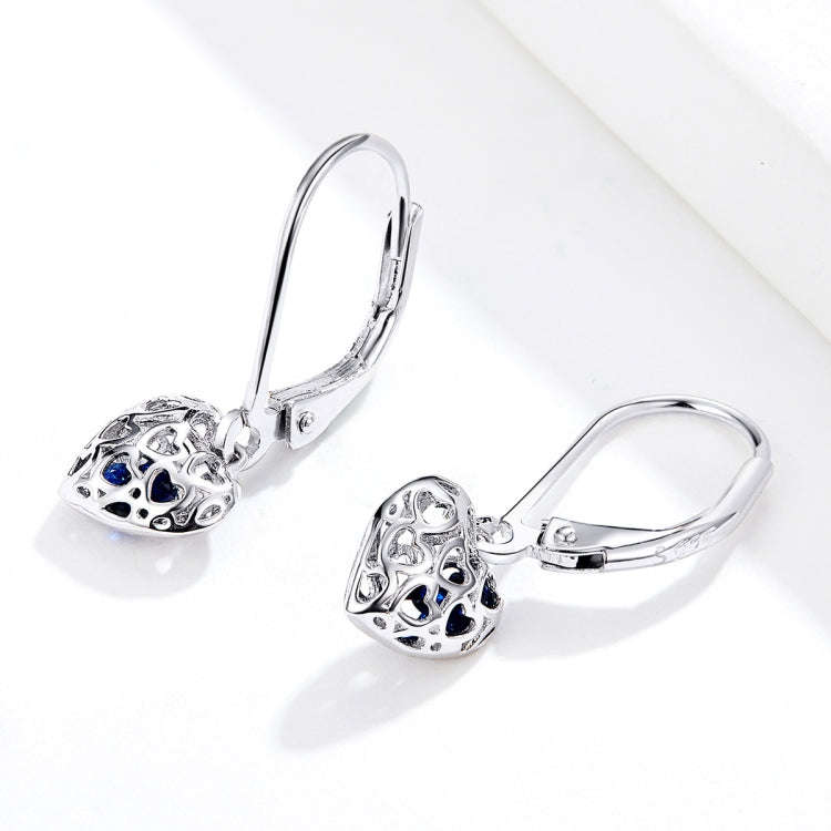 S925 Sterling Silver Stud Earrings Hollow Heart Shaped Earrings Simple Platinum Plated Earrings