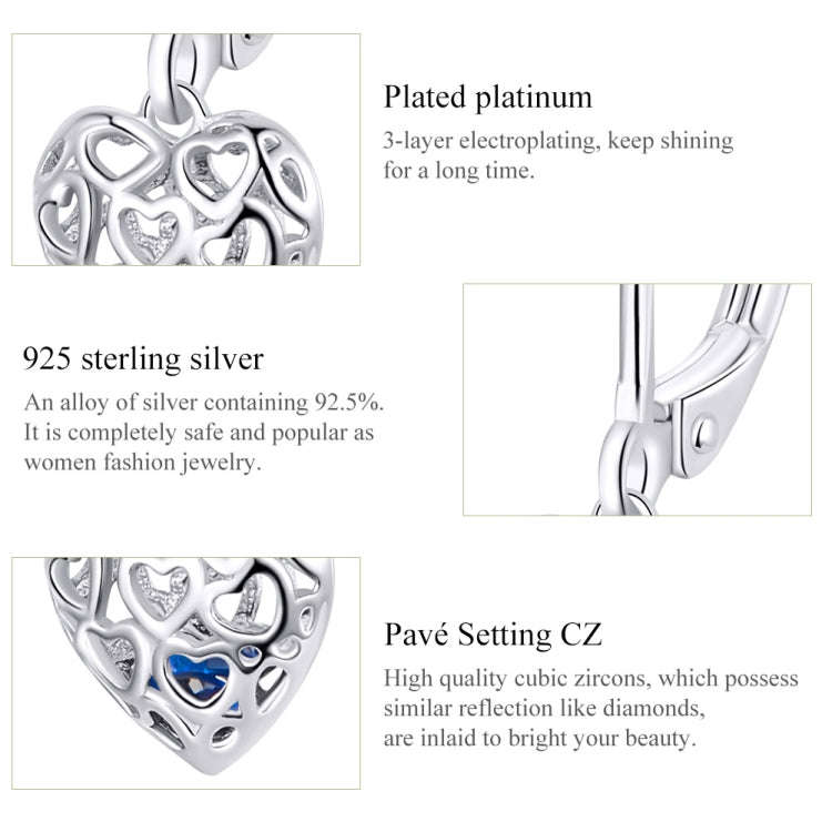 S925 Sterling Silver Stud Earrings Hollow Heart Shaped Earrings Simple Platinum Plated Earrings