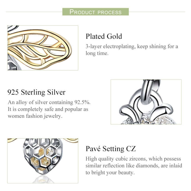 S925 Sterling Silver Bee Zircon Pendant Lady DIY Necklace Pendant, Style:Pendent