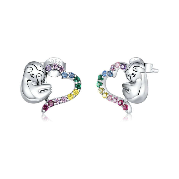 Sterling Silver S925 Heart-shaped Sloth Earrings Personalized Earrings Simple Temperament Female ...
