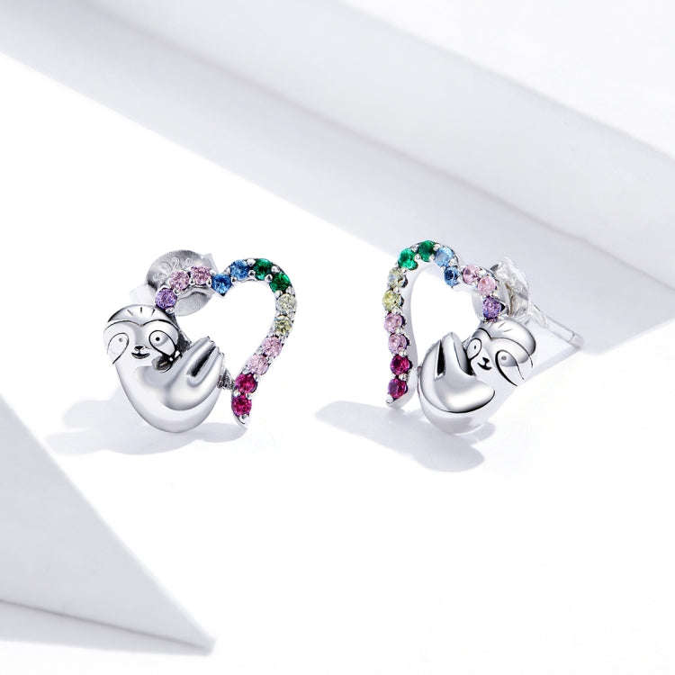 Sterling Silver S925 Heart-shaped Sloth Earrings Personalized Earrings Simple Temperament Female ...